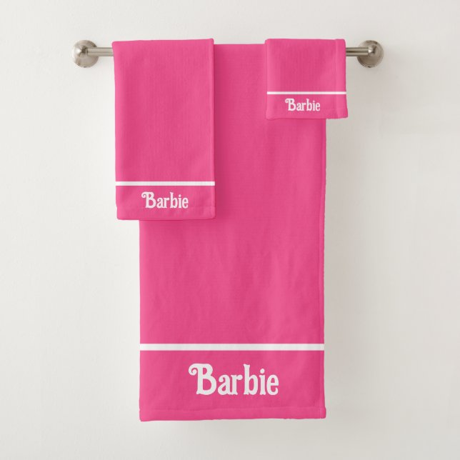 Conjunto De Toalhas Nome Simples Elegante em Neon Rosa (Insitu)