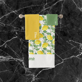 Conjunto De Toalhas Nome verde do limão amarelo-aquarela