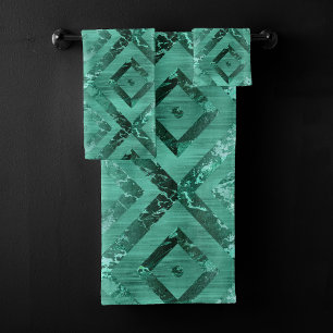 Conjunto De Toalhas Nórdico Molten Jade Abstrato Geométrico Verde