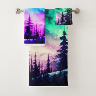 Conjunto De Toalhas Norte Celestial Aurora Borealis Acende Vívido