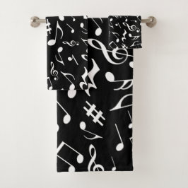 Conjunto De Toalhas Notas de música branca clássicas e simples em pret