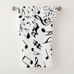 Conjunto De Toalhas Notas de música em preto e simples em branco
