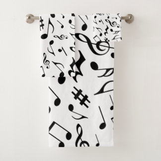 Conjunto De Toalhas Notas de Música Negra Clássica e Simples em Branco