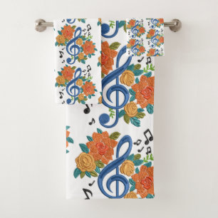 Conjunto De Toalhas Notas Musicais Design Laranja Azul