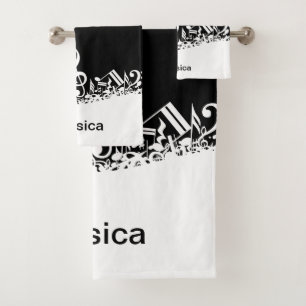 Conjunto De Toalhas Notas musicais misturadas brancas personalizadas