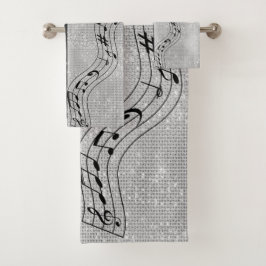 Conjunto De Toalhas Notas Musicais Modernas de Preto e Branco