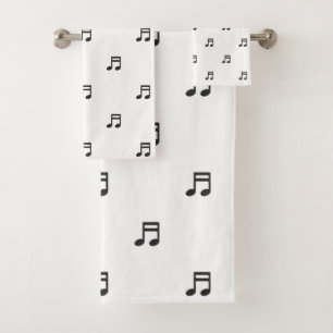 Conjunto De Toalhas Notas Musicais Pretas em Branco