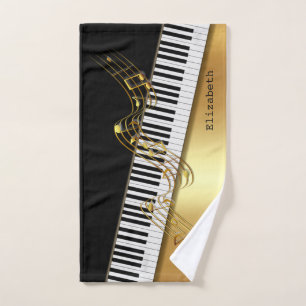 Conjunto De Toalhas Notas Musicais, Teclas de Piano Preto Moderno Eleg