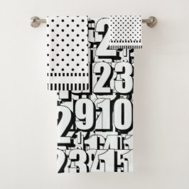 Conjunto De Toalhas Números Crianças Pontos Brancos Pretos