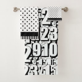 Conjunto De Toalhas Números Crianças Pontos Brancos Pretos Banda Preta