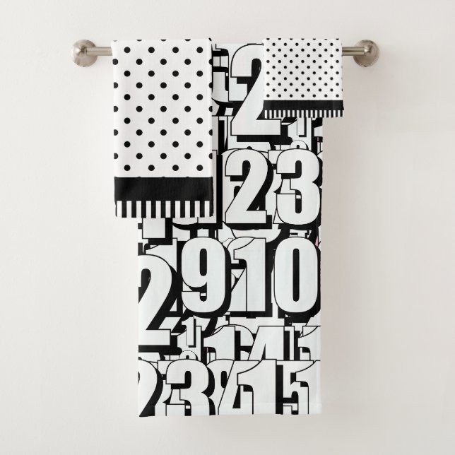 Conjunto De Toalhas Números Crianças Pontos Brancos Pretos Banda Preta (Insitu)
