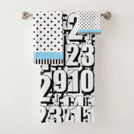 Conjunto De Toalhas Números Crianças Pontos Brancos Pretos Lt Azul