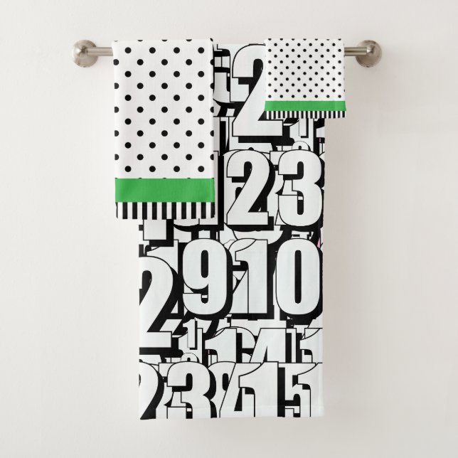 Conjunto De Toalhas Números Crianças Pontos Brancos Pretos Verde (Insitu)