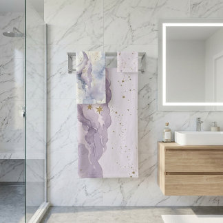 Conjunto De Toalhas Nuvem de lavanda aquarela celestial
