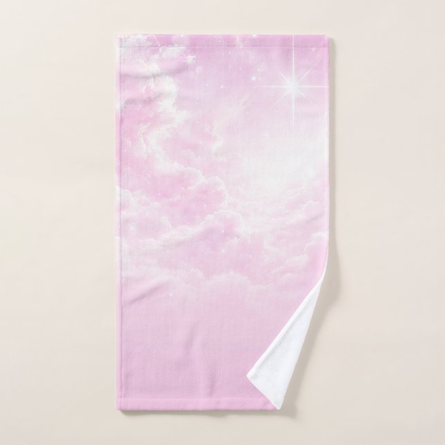 Conjunto De Toalhas Nuvens de Algodão Doce Rosa Céu Estrelado (Toalha de mão)
