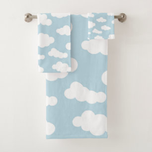 Conjunto De Toalhas Nuvens De Pastel Azul-Bebê E Branco