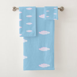 Conjunto De Toalhas Nuvens Fofas no Turquesa