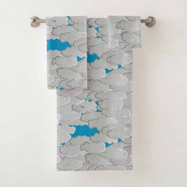 Conjunto De Toalhas Nuvens Japonesas, Dia de Verão, Branco e Azul do C (Insitu)