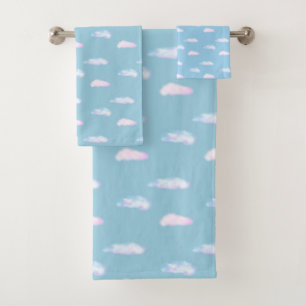 Conjunto De Toalhas Nuvens Pastéis Lindas em Azul Claro