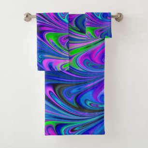 Conjunto De Toalhas O abstrato roxo verde e do azul marmoreou