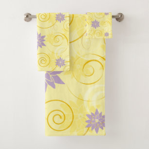 Conjunto De Toalhas O amarelo roda com teste padrão de flor roxo de