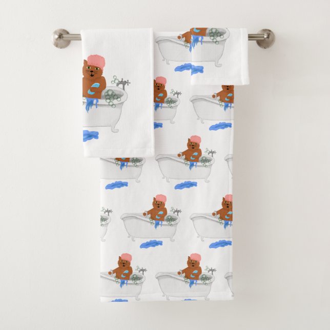 Conjunto De Toalhas O gato toma um banho (Insitu)