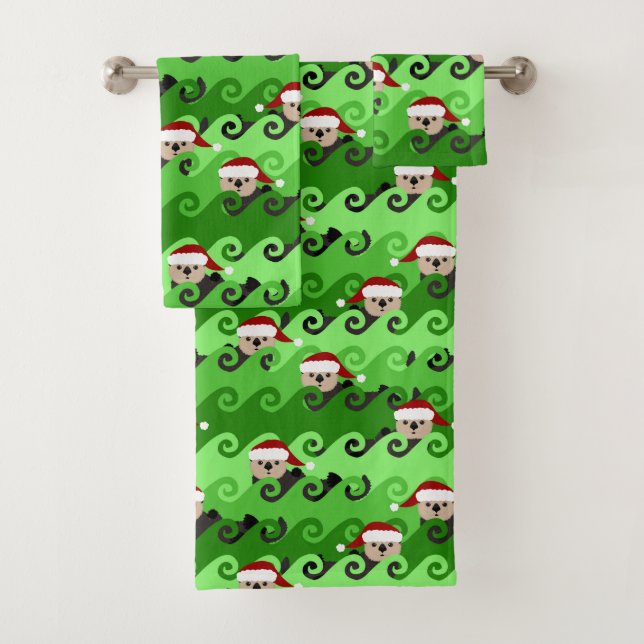 Conjunto De Toalhas O Mar de Natal Otters Green Waves (Insitu)