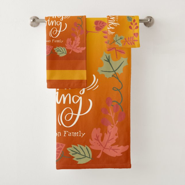 Conjunto De Toalhas O outono deixa a Orange Green Feliz Ação de Graças (Insitu)