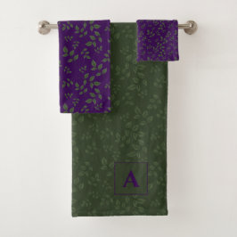 Conjunto De Toalhas O padrão roxo verde deixa monograma