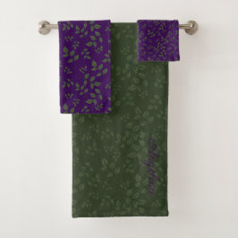 Conjunto De Toalhas O padrão roxo verde deixa monograma
