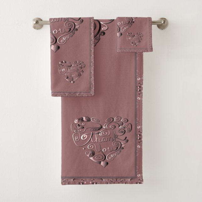 Conjunto De Toalhas "Obrigado" Coração em Rosa Empoeirado (Insitu)