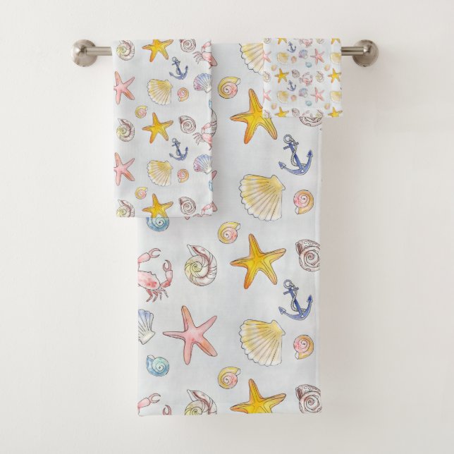 Conjunto De Toalhas Ocean Beach Seashelds Vida marítima da âncora náut (Insitu)