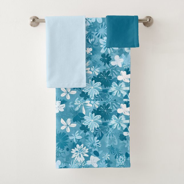 Conjunto De Toalhas Ocean Breeze Floral Turquoise Botanical (Insitu)