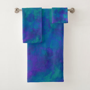 Conjunto De Toalhas Oceano Azul Verde Aqua Aqua Aquarela Abstrato lito