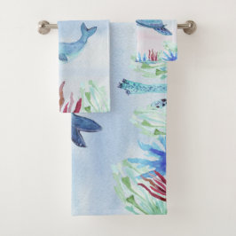 Conjunto De Toalhas Oceano de Aquarela Personalizada