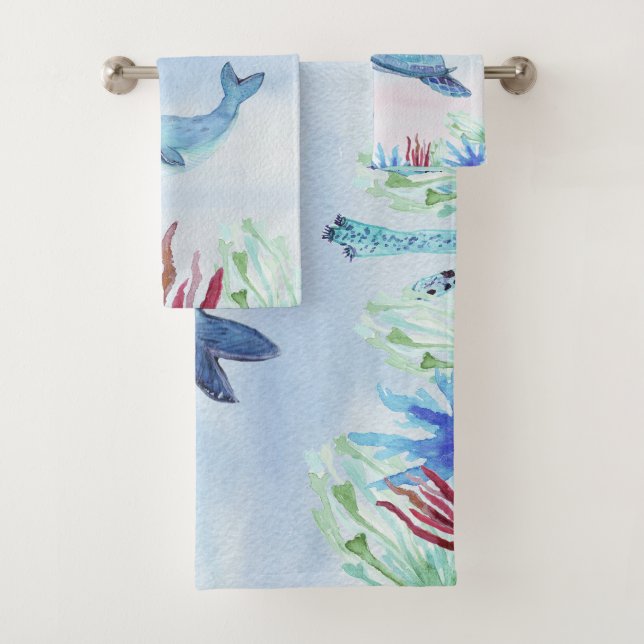 Conjunto De Toalhas Oceano de Aquarela Personalizada (Insitu)