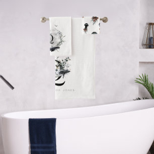 Conjunto De Toalhas Oceano Elegante Monograma de Baleia em Aquarela