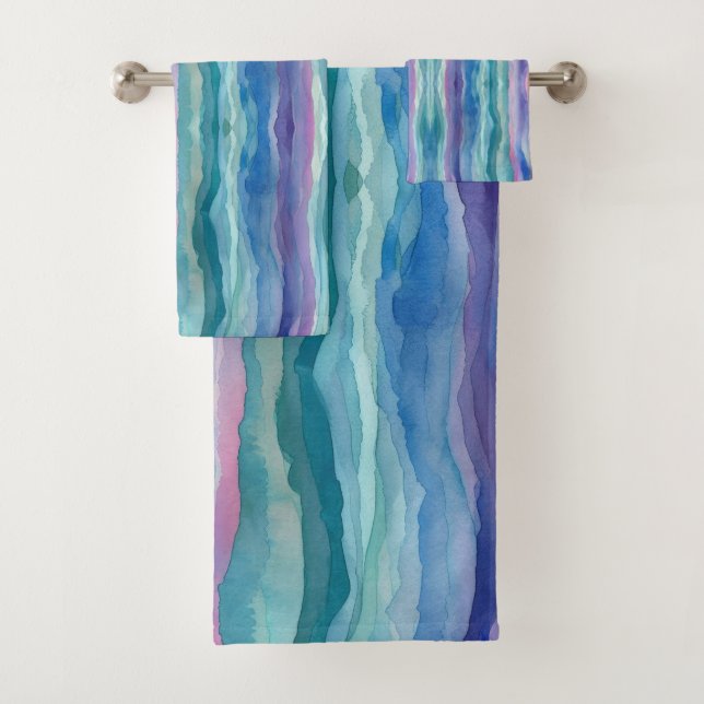 Conjunto De Toalhas Oceano Ondas Aquarela Arco-Íris Escuro Inspirado (Insitu)
