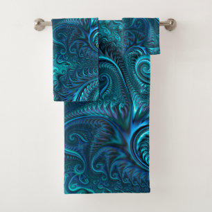 Conjunto De Toalhas Octopus Azul e Teal Padrão Espiral de Tentáculos