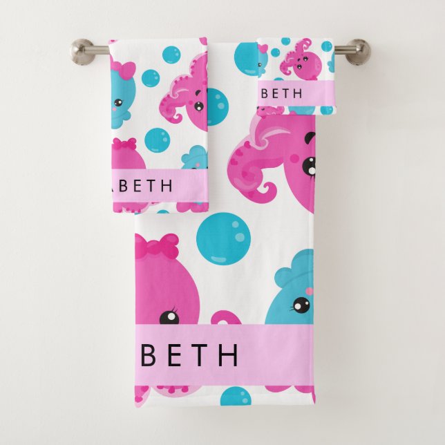 Conjunto De Toalhas Octopus Patterno, Octopus Fresco, Mar, Seu Nome (Insitu)