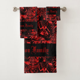 Conjunto De Toalhas Oculto Red Devil Bats Baphomet Skulls Gótica