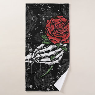 Conjunto De Toalhas Oferta de Rosa do Esqueleto Prata Glam Gótico Pret