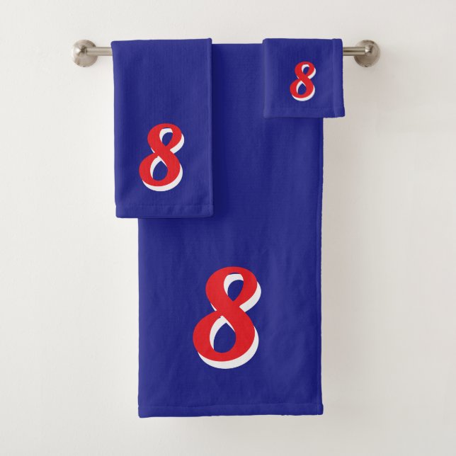 Conjunto De Toalhas Oito Número da Sorte Vermelho no Azul (Insitu)