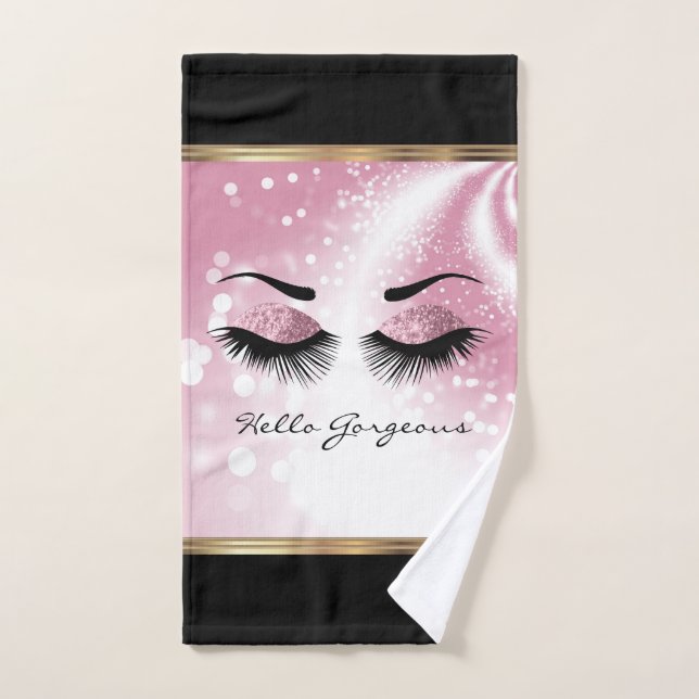 Conjunto De Toalhas Olá, linda - Lindos Eyelashes com Rosa (Toalha de mão)