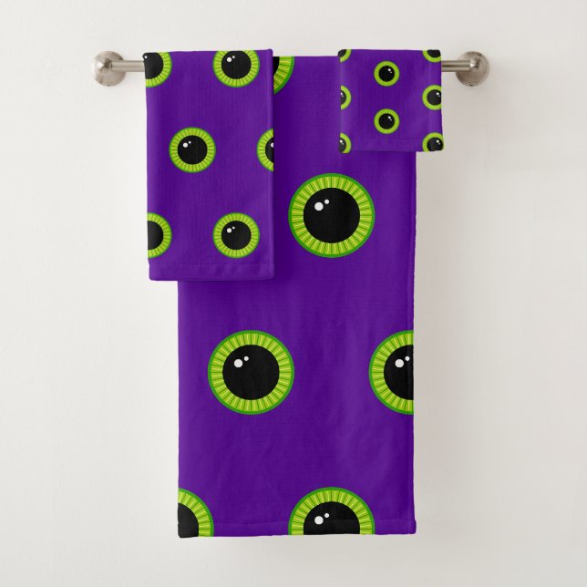 Conjunto De Toalhas Olhos Verdes Engraçados e Monstros Roxos (Insitu)