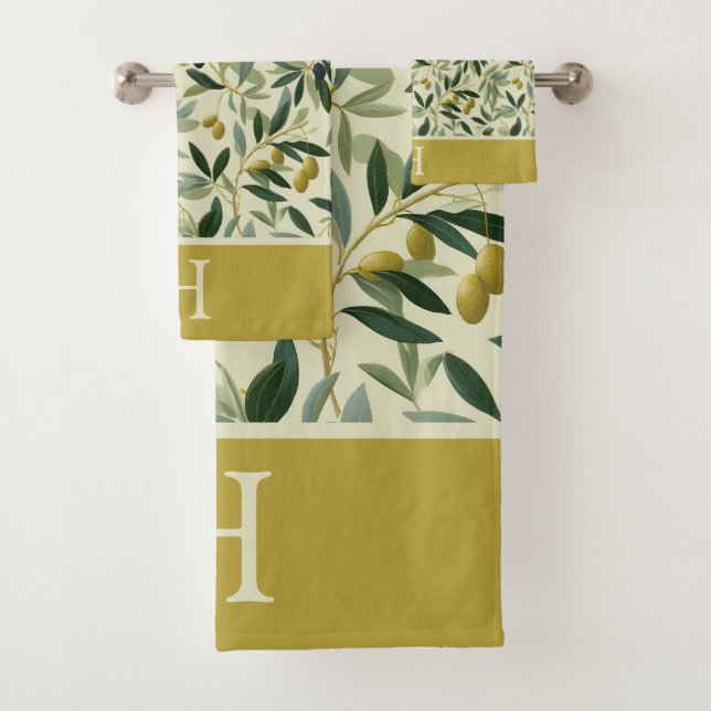 Conjunto De Toalhas Olive Branch Monogram Initial (Insitu)