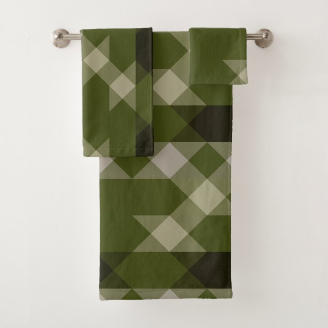 Conjunto De Toalhas olive green geometric pattern (Insitu)