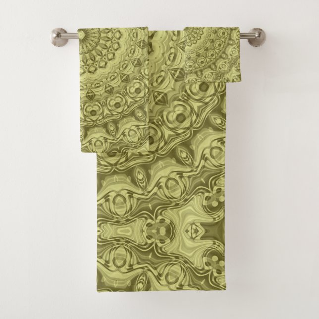 Conjunto De Toalhas Olive Green Mandala Pattern Design (Insitu)