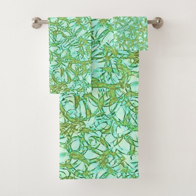 Conjunto De Toalhas Olive on Mint Abstrato (Insitu)