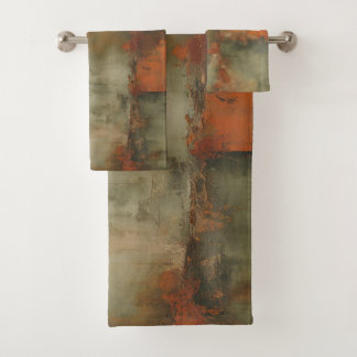 Conjunto De Toalhas Olive Verde Sage Laranja Queimado Abstrato Envelhe